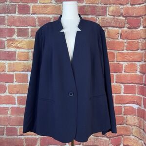 Talbots Plus Size 24W Single Button Blazer‎ Navy Blue Business Career NWT $239